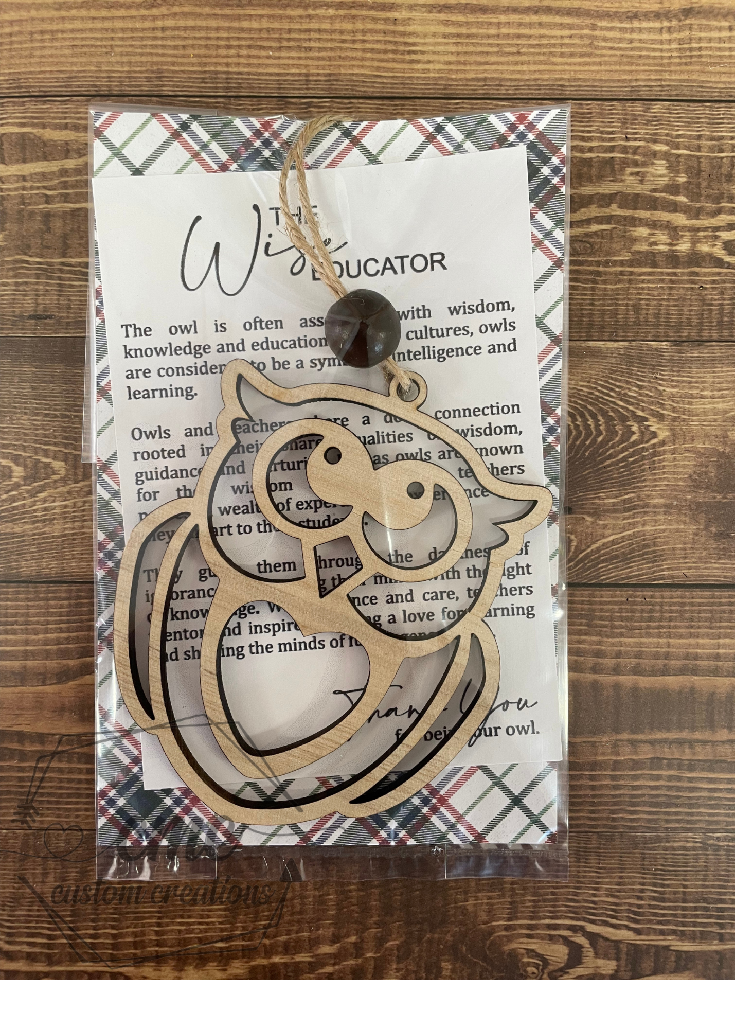 The Wise Educator Owl Wooden OrnamentWooden Ornament/Car Charm