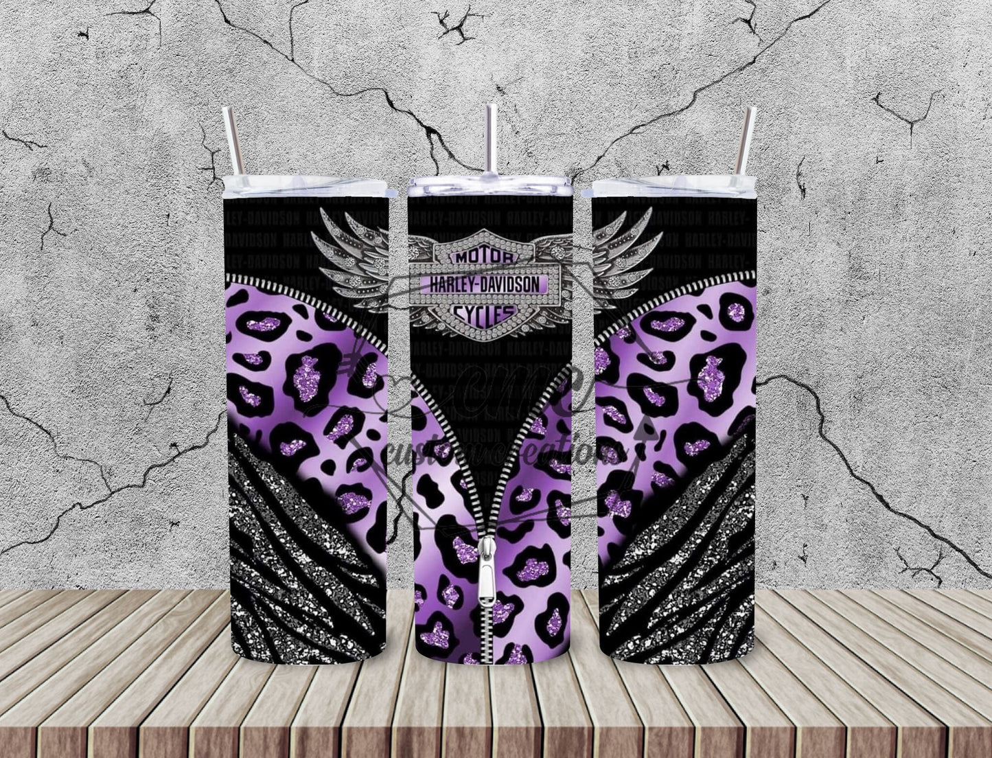 Purple Leopard Motorcycle 20 Oz Stainless Skinny Tumbler
