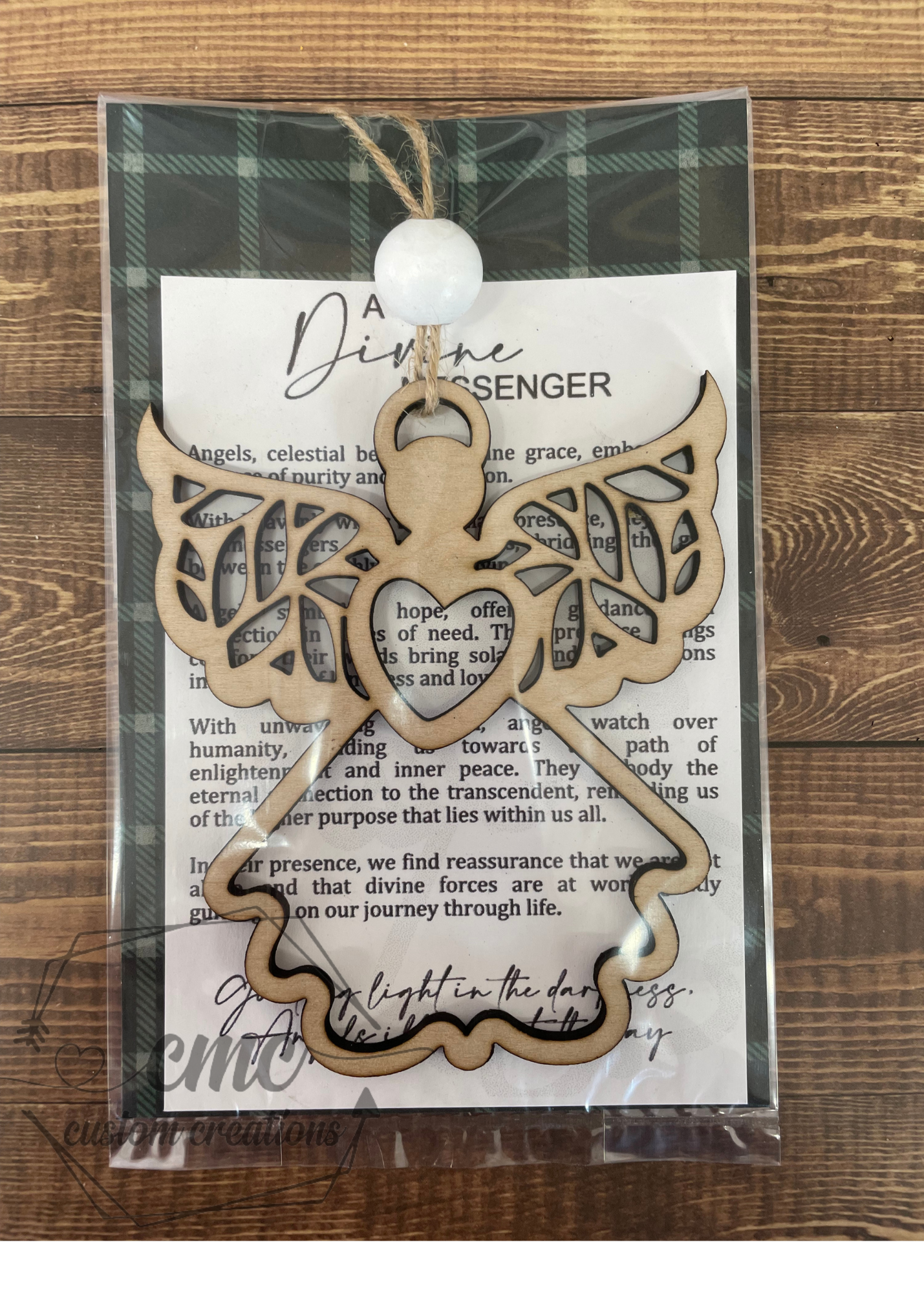 Devine messenger wood car charm ornament angel heaven