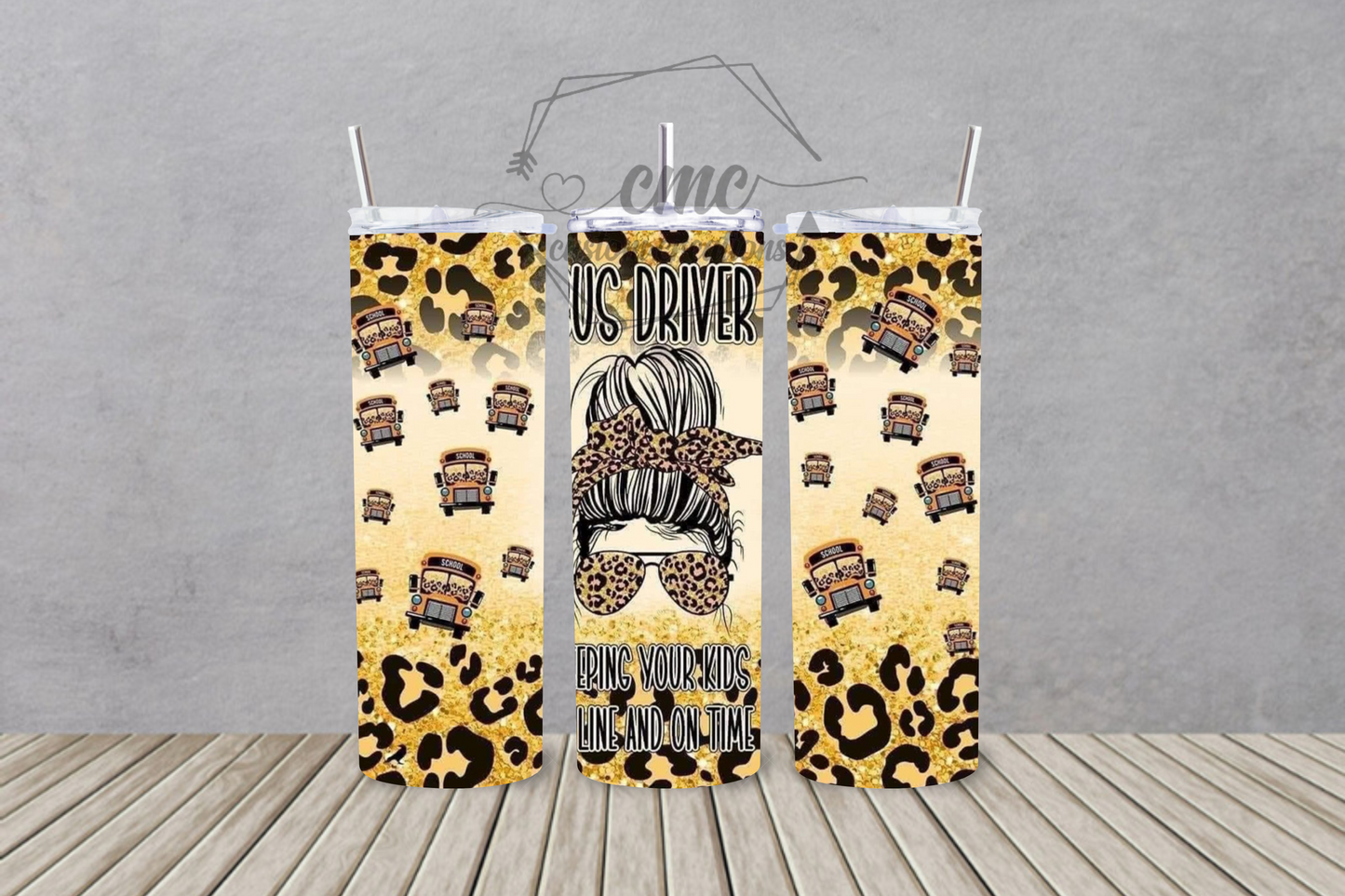 Leopard Bus Driver Keeping Your Kids In Line and On Time 20 Oz Stainless Skinny Tumbler