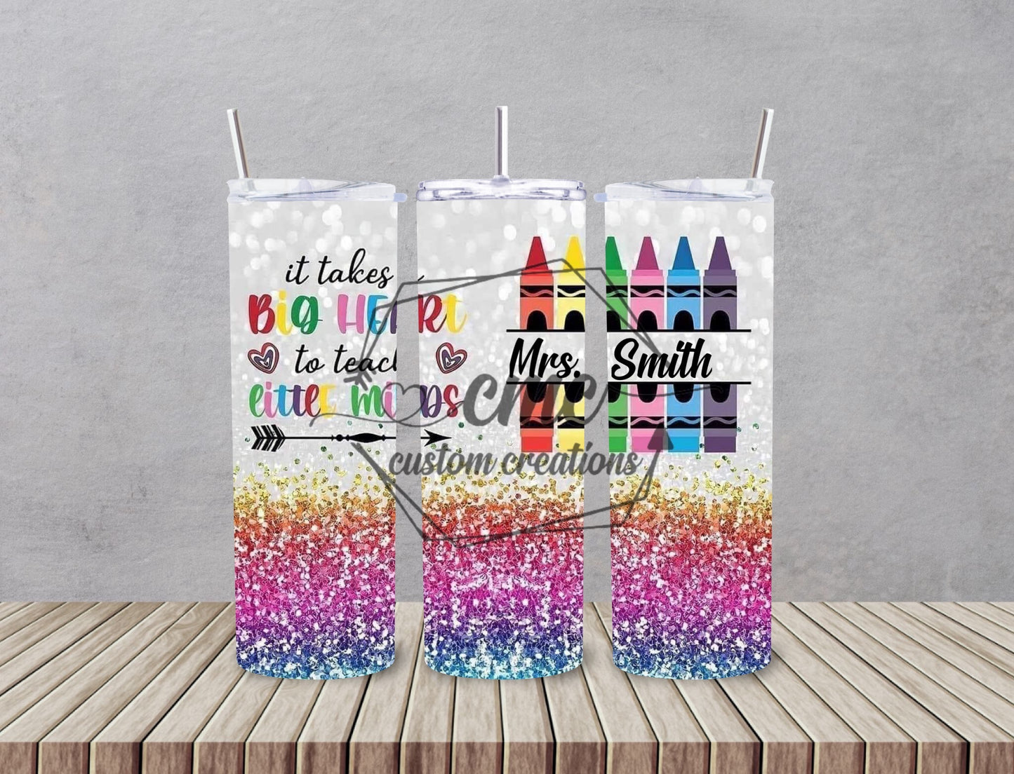 Personalized It Takes a Big Heart to Teach Little Minds 20 Oz Stainless Skinny Tumbler