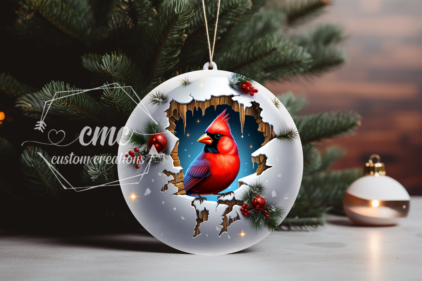 "Faux 3D" Breakthrough Cardinal Christmas Ornament