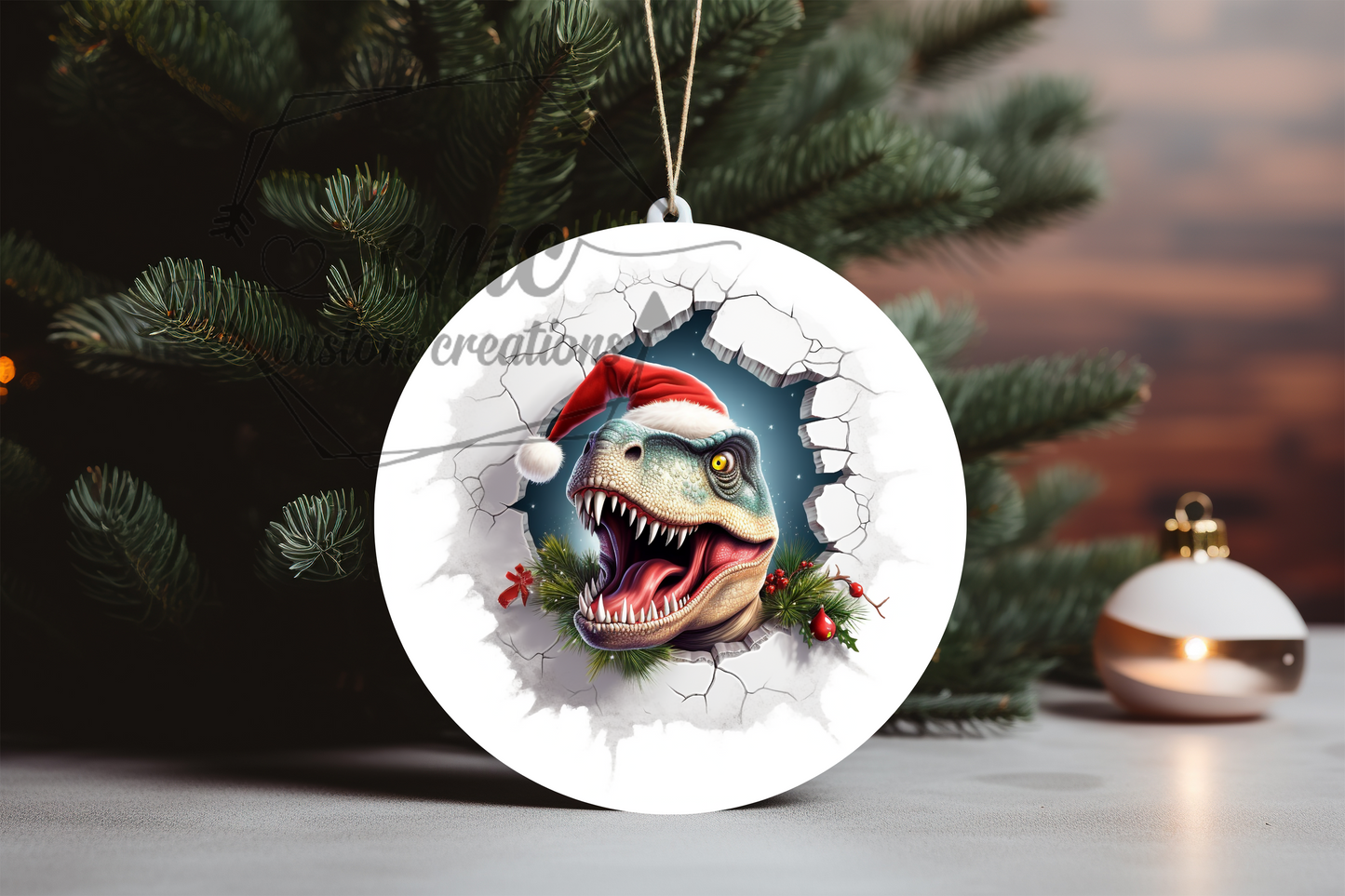 "Faux 3D" Breakthrough Dinosaur Christmas Ornament
