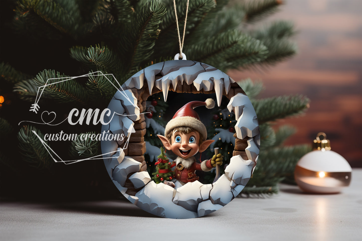 "Faux 3D" Breakthrough Christmas Ornament