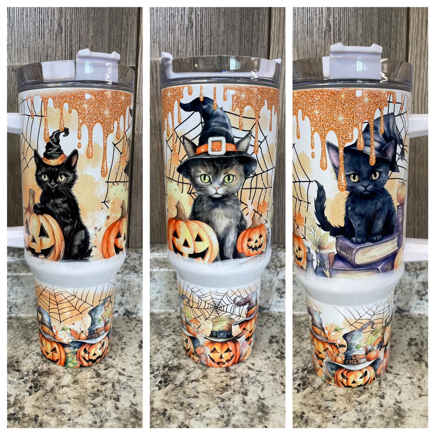 Black Cat Halloween 40 ounce Stainless Tumbler with Handle