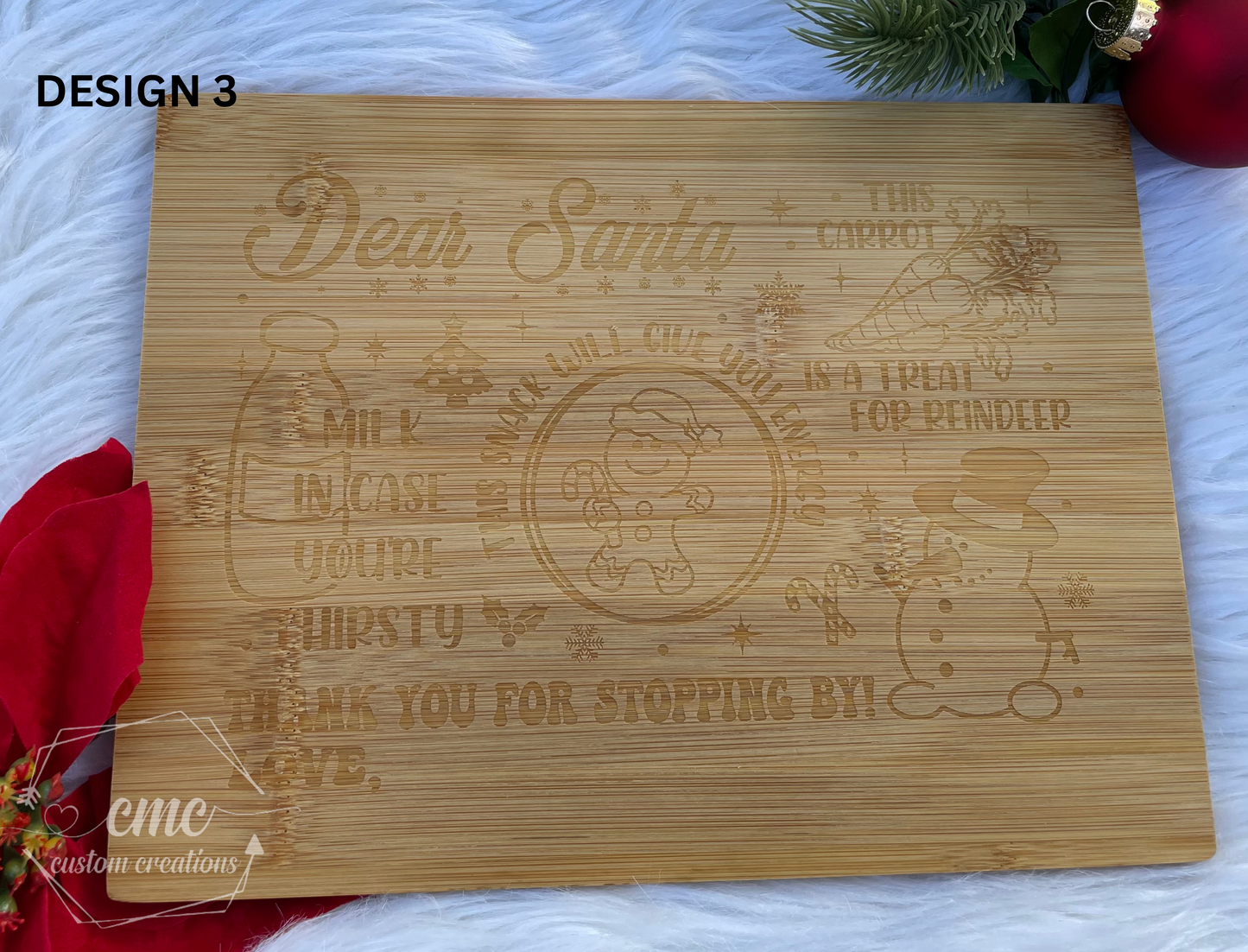 Personalized Laser Engraved Santa & Friends Christmas Eve Snack/Treat Board