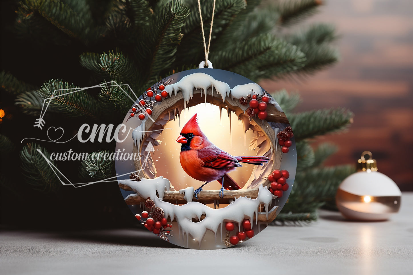 "Faux 3D" Breakthrough Cardinal Christmas Ornament