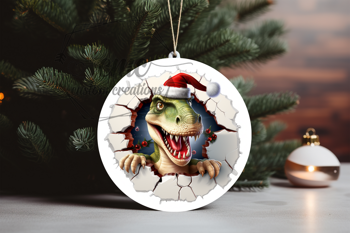 "Faux 3D" Breakthrough Dinosaur Christmas Ornament