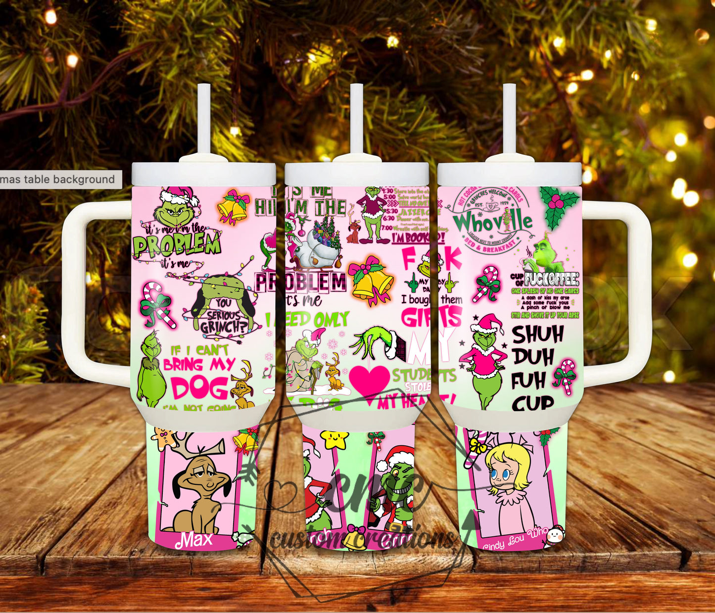 Pink Christmas 40 ounce Stainless Tumbler with Handle