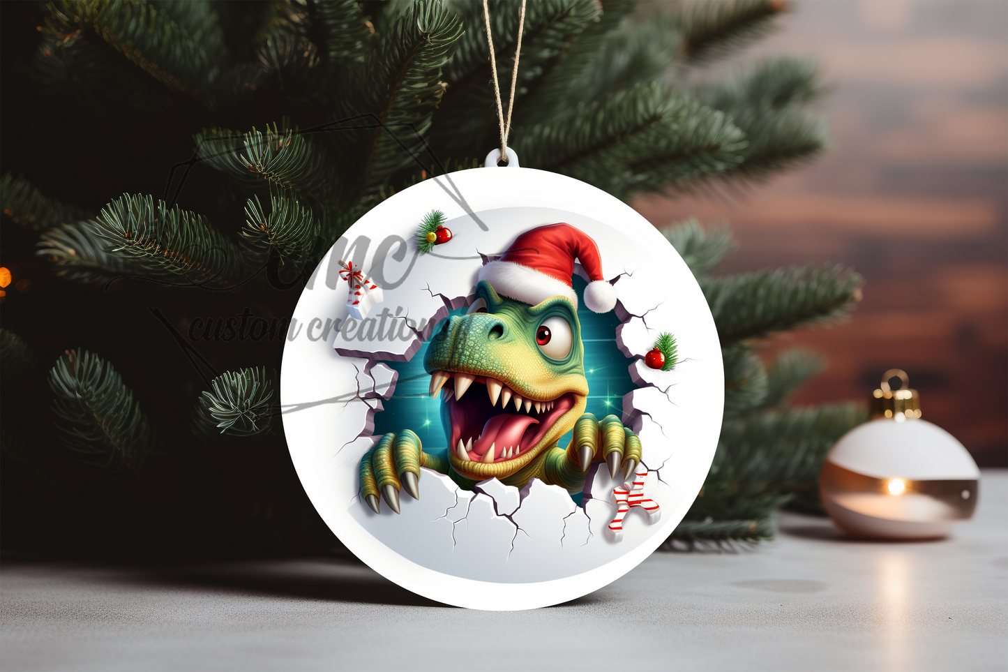 "Faux 3D" Breakthrough Dinosaur Christmas Ornament
