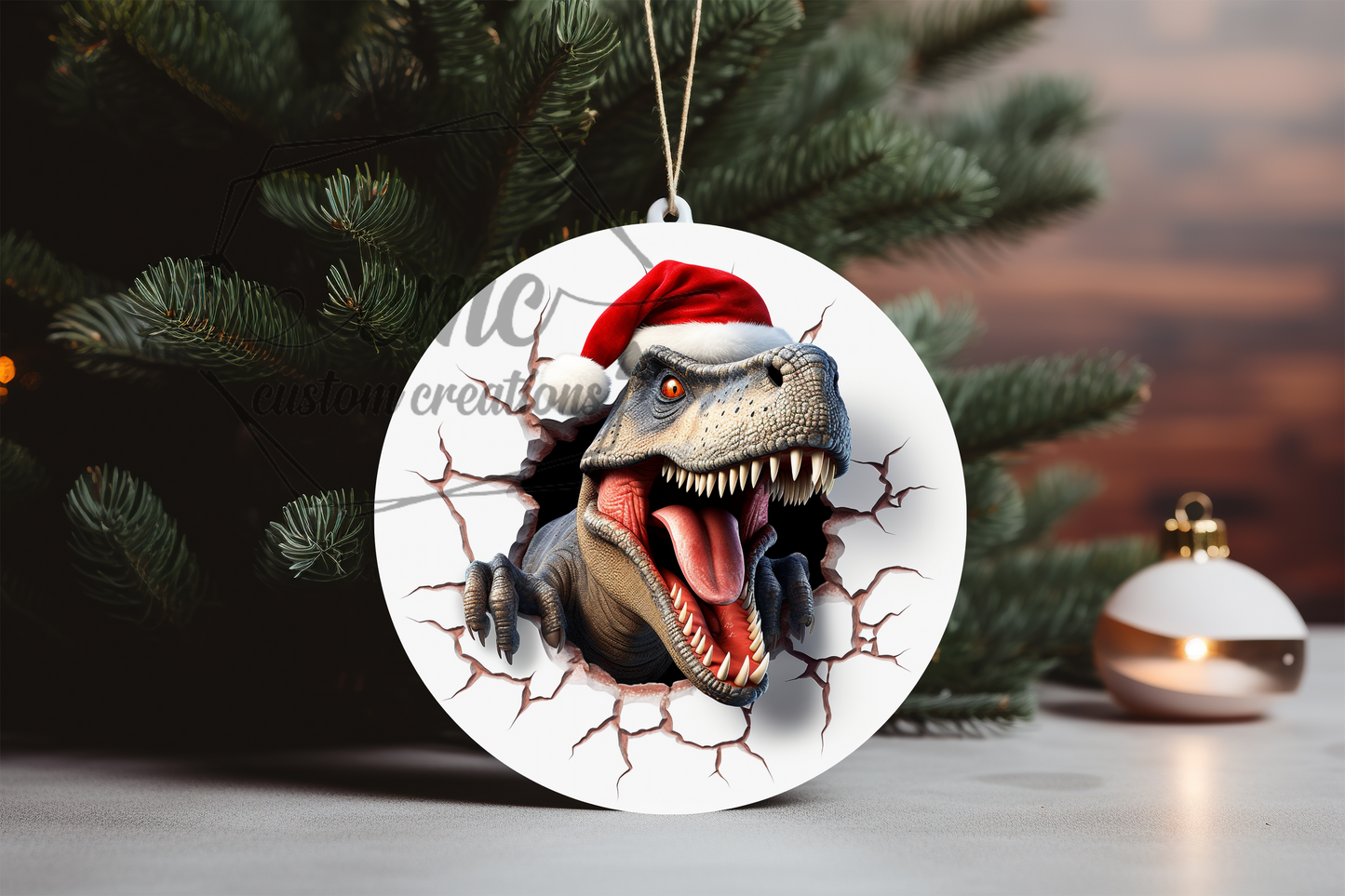 "Faux 3D" Breakthrough Dinosaur Christmas Ornament