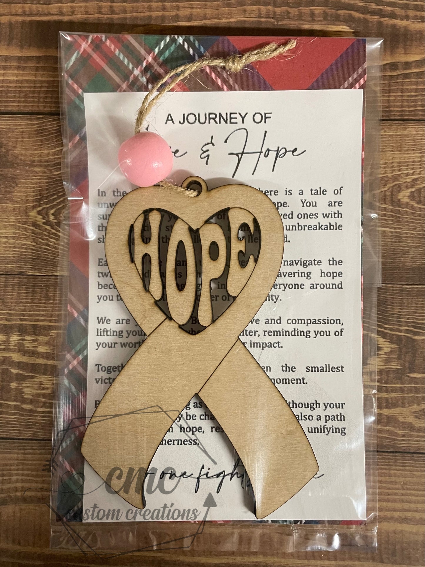 Breast Cancer Ribbon Awareness Wooden Ornament/Car Charm