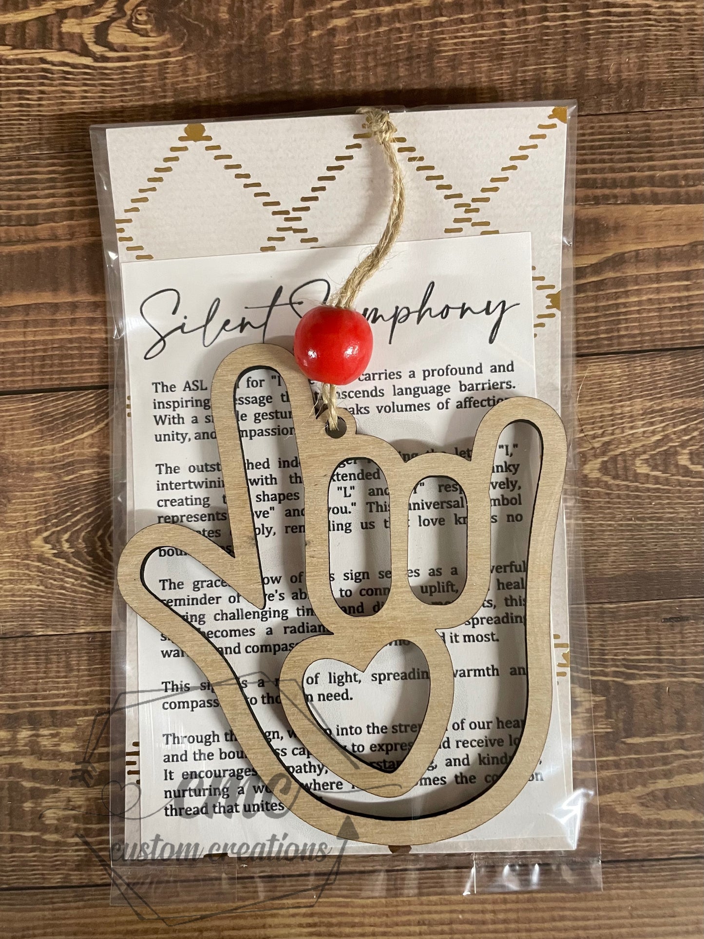 Silent Symphony ASL I Love You Sign Wooden Ornament/Car Charm