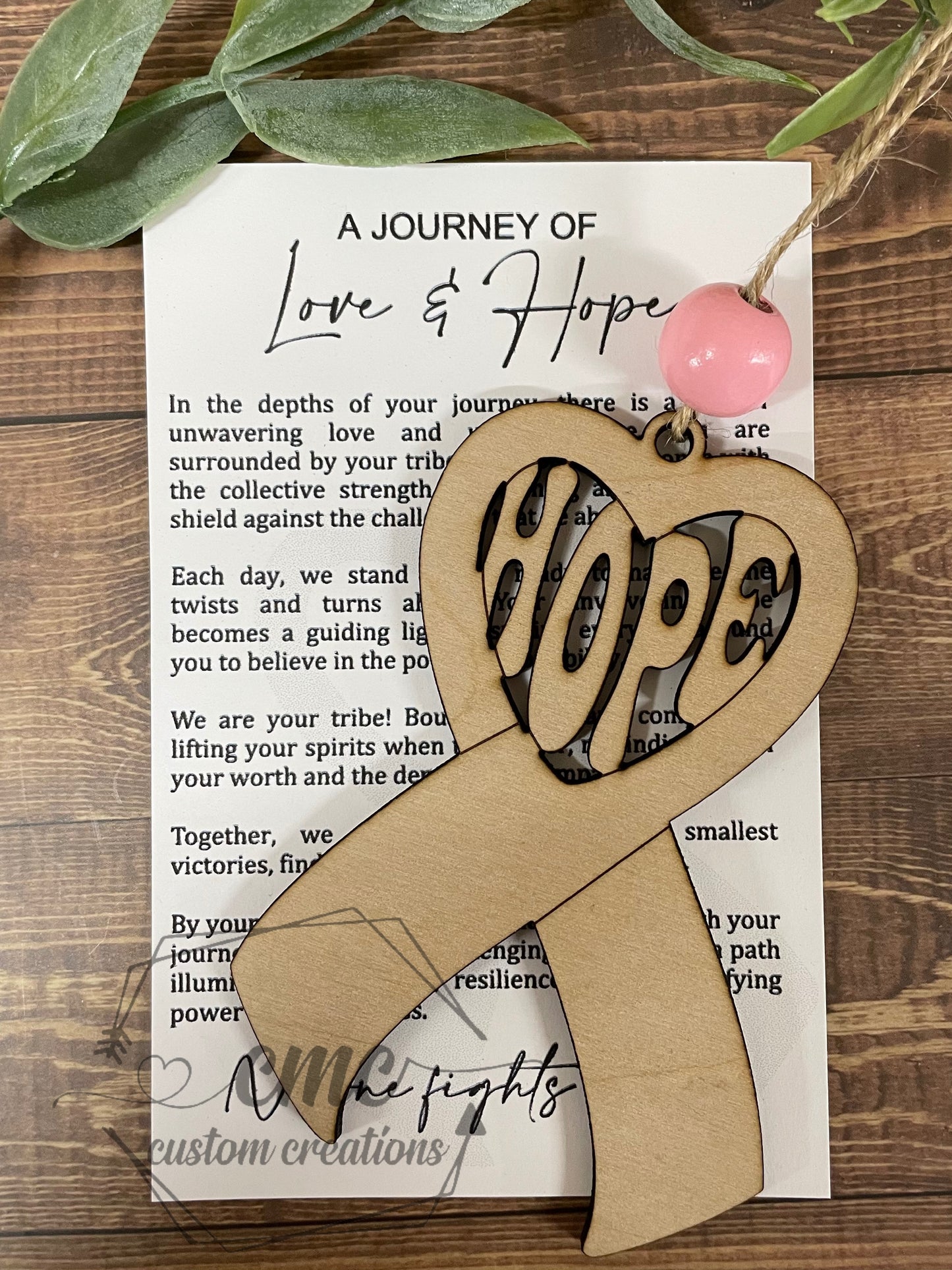 Breast Cancer Ribbon Awareness Wooden Ornament/Car Charm