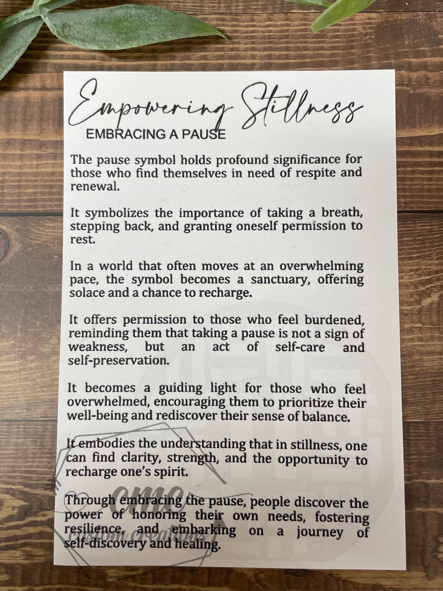 Empowering Stillness Pause Wooden Ornament/Car Charm