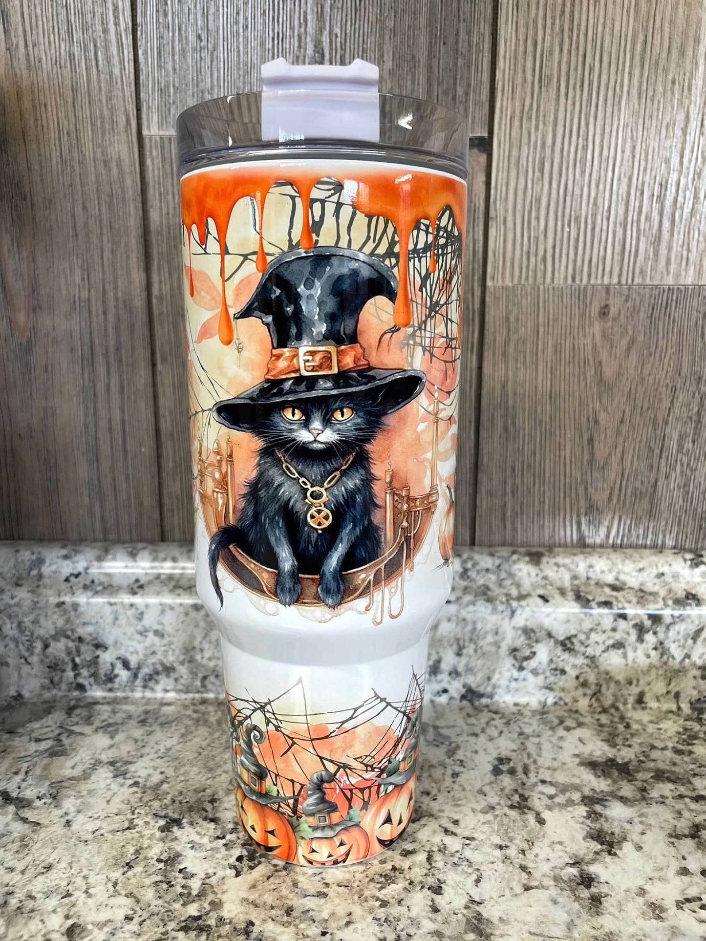 Books And Black Cat Halloween 40 ounce Stainless Tumbler with Handle