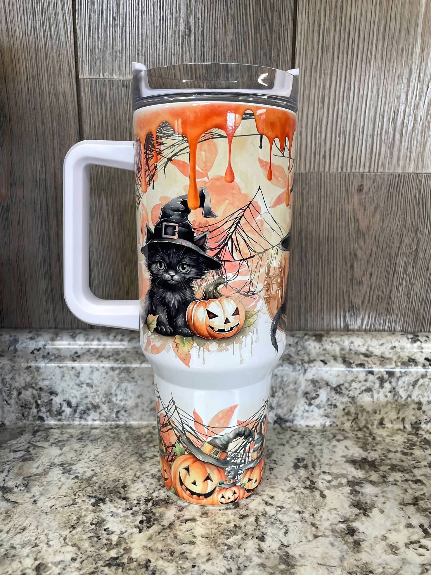 Books And Black Cat Halloween 40 ounce Stainless Tumbler with Handle