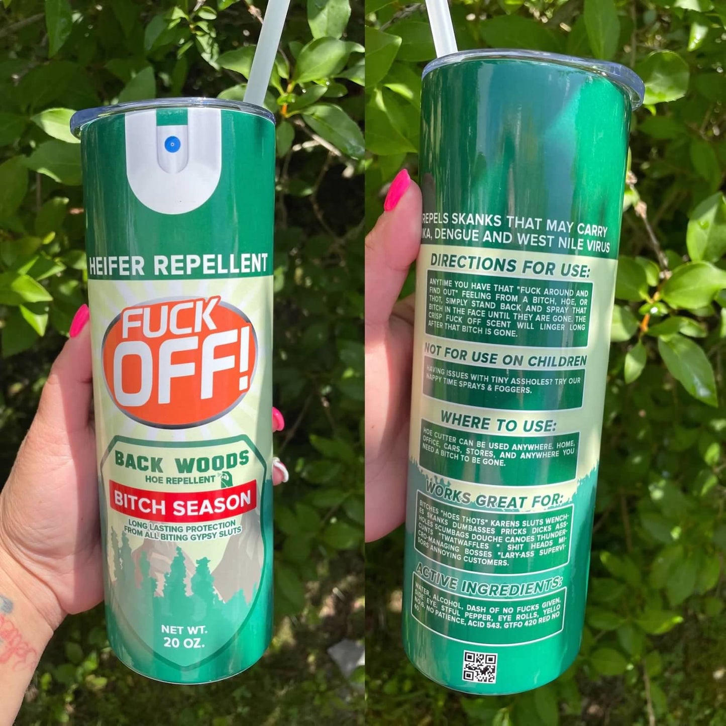 Fuck Off Backwoods Bug Repellent Spray 20 oz Skinny Tumbler