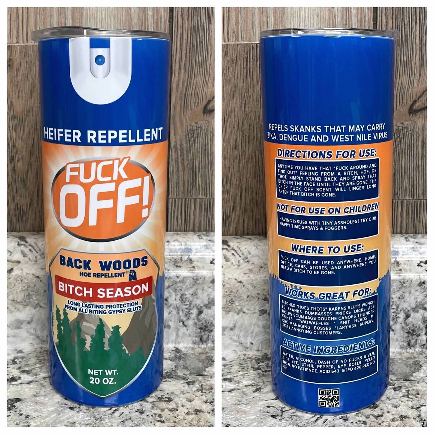 Fuck Off Backwoods Bug Repellent Spray 20 oz Skinny Tumbler