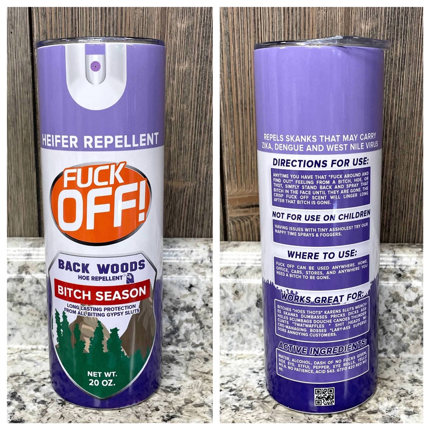 Fuck Off Backwoods Bug Repellent Spray 20 oz Skinny Tumbler