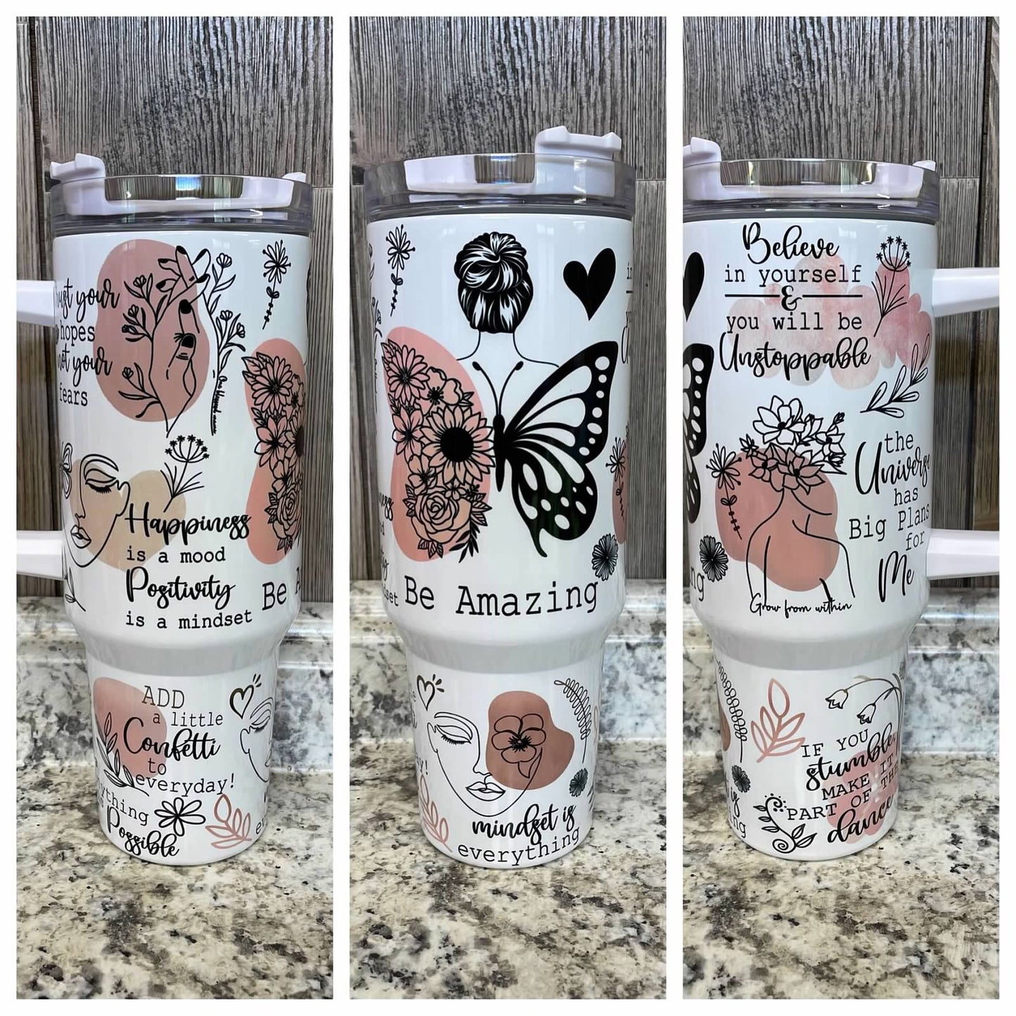 Be Amazing Positive Vibes 40 ounce Stainless Tumbler with Handle