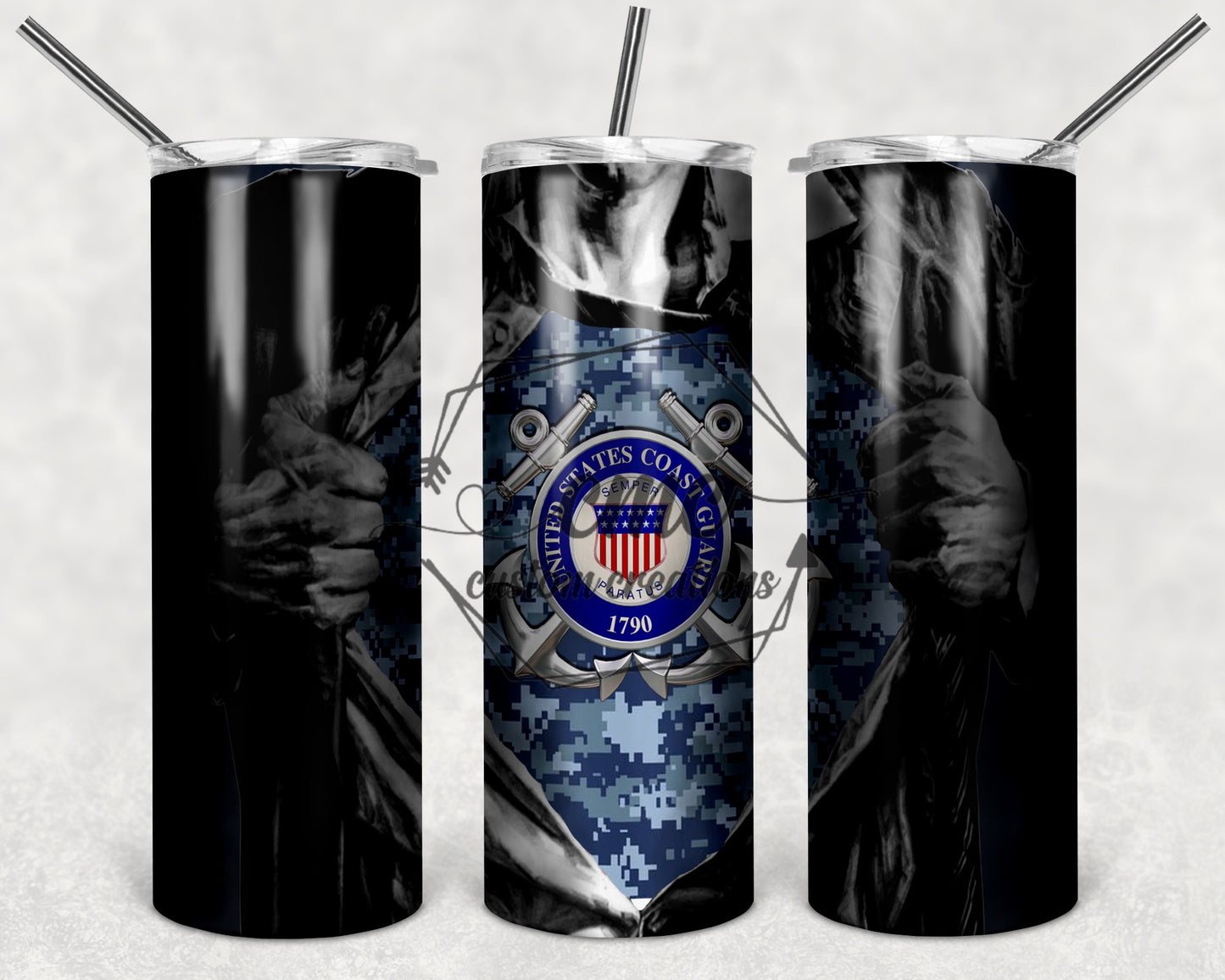 U.S. Coast Guard Superhero 20 Oz Stainless Skinny Tumbler