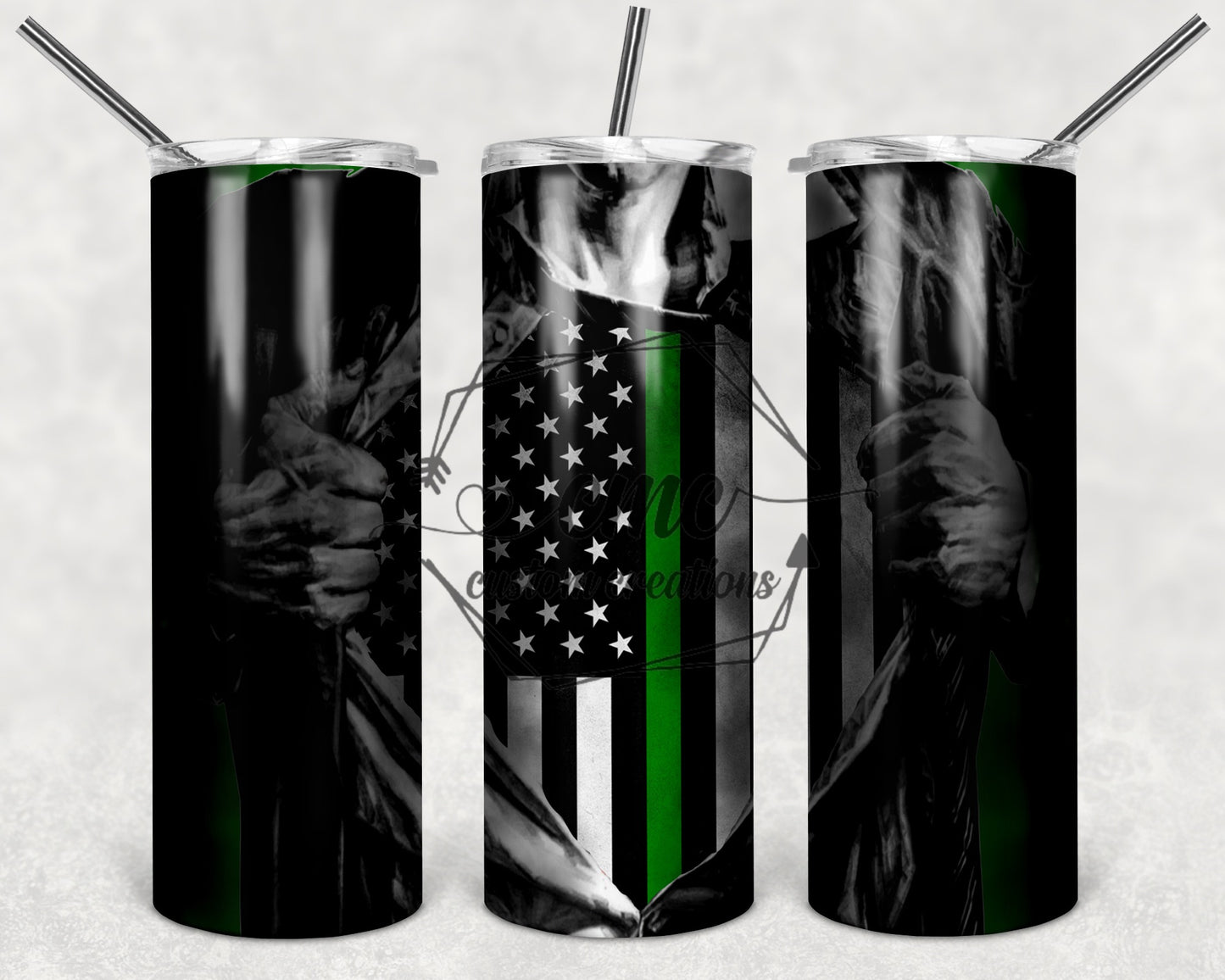 Thin Green Line Military Superhero 20 Oz Stainless Skinny Tumbler