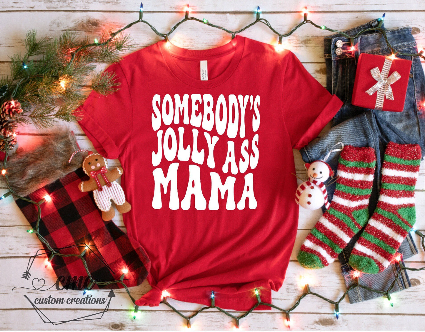 Christmas T-Shirt, Funny Christmas Shirts for Women, Christmas Gifts for Women Jolly Ass Mama Shirt, Christmas Crewneck Graphic Tee