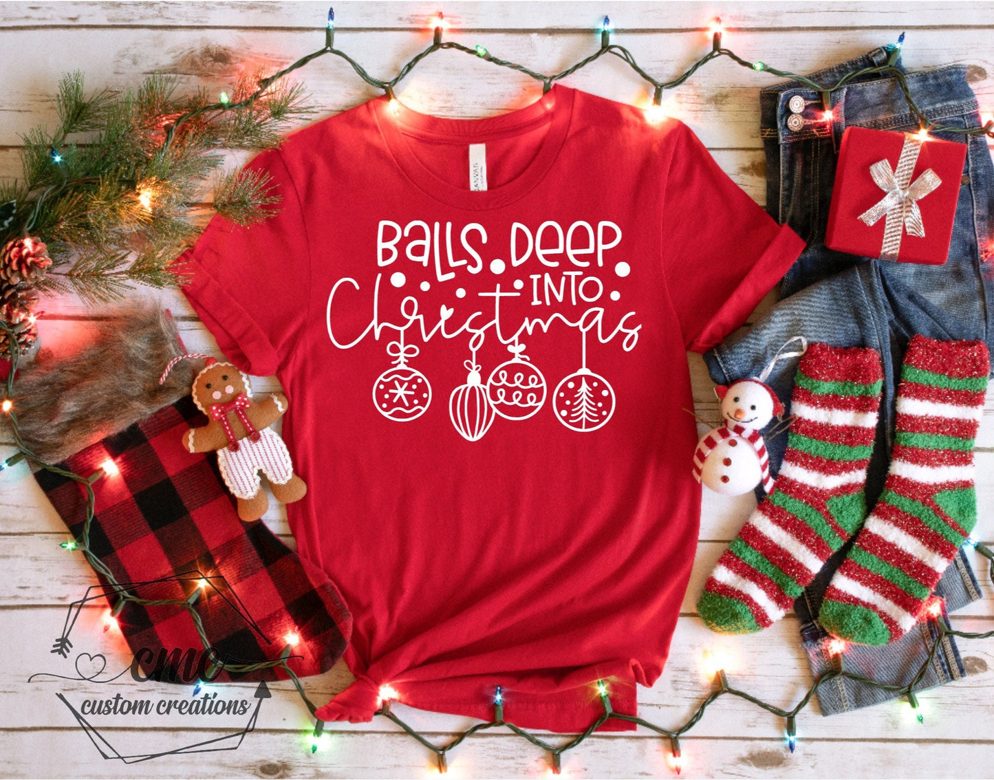 Christmas T-Shirt, Funny Christmas Shirts for Women, Christmas Gifts for Women Balls Deep Shirt, Christmas Crewneck Graphic Tee