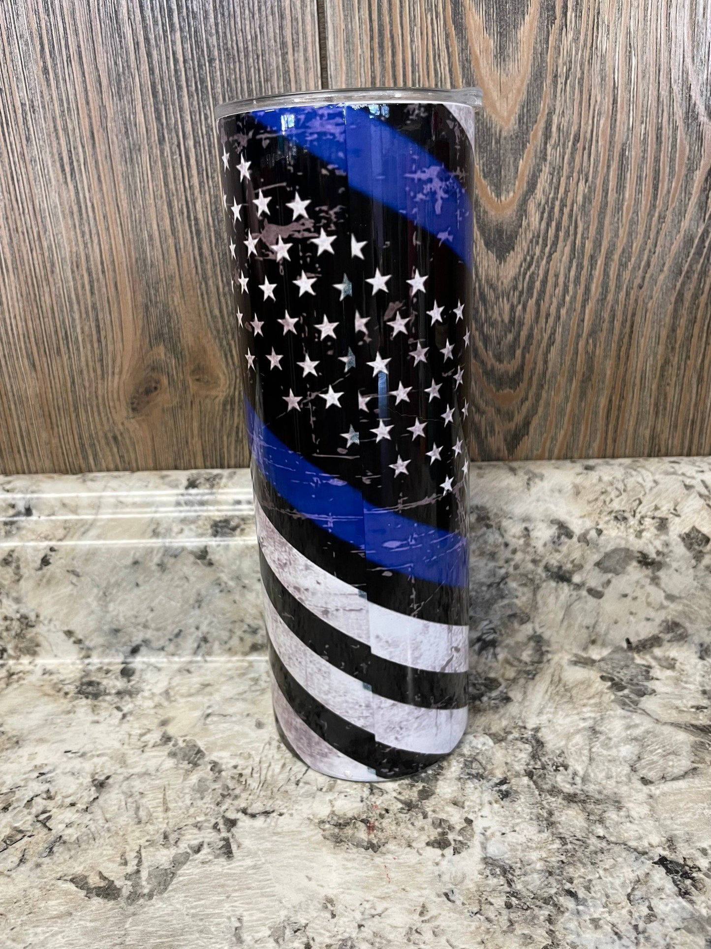 Back The Blue Police Flag 20 oz Stainless Skinny Tumbler Thin Blue Line