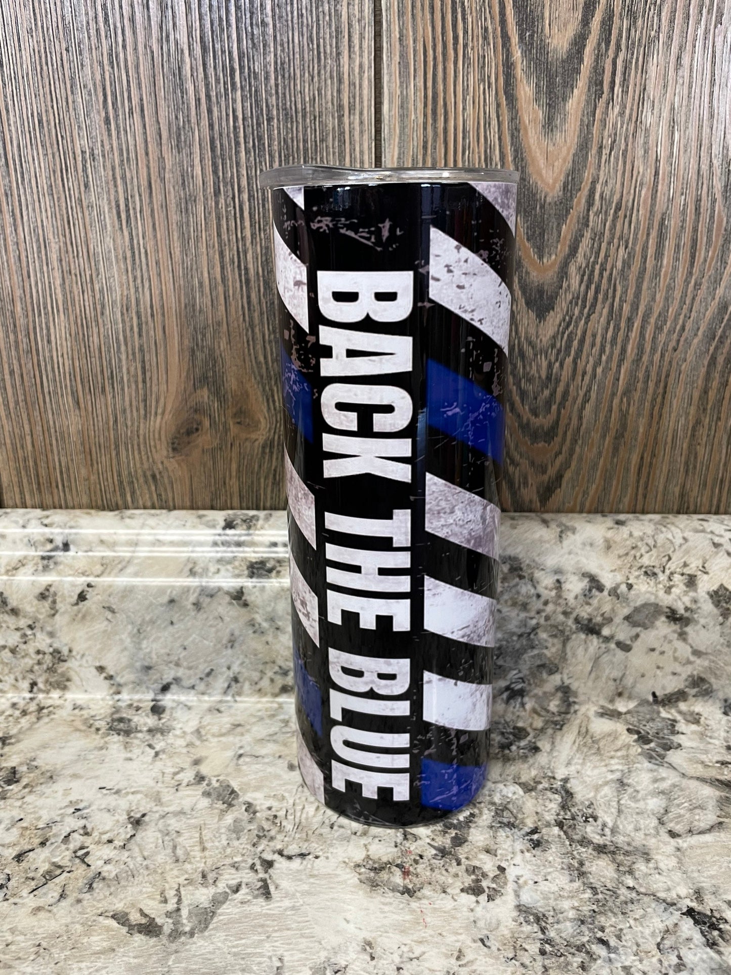 Back The Blue Police Flag 20 oz Stainless Skinny Tumbler Thin Blue Line