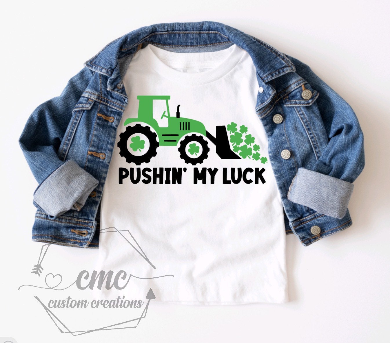 Pushin my luck, Funny St. Patrick’s day shirts, Gifts for kids, children, Toddler, St. Paddy’s Crewneck Graphic Tee