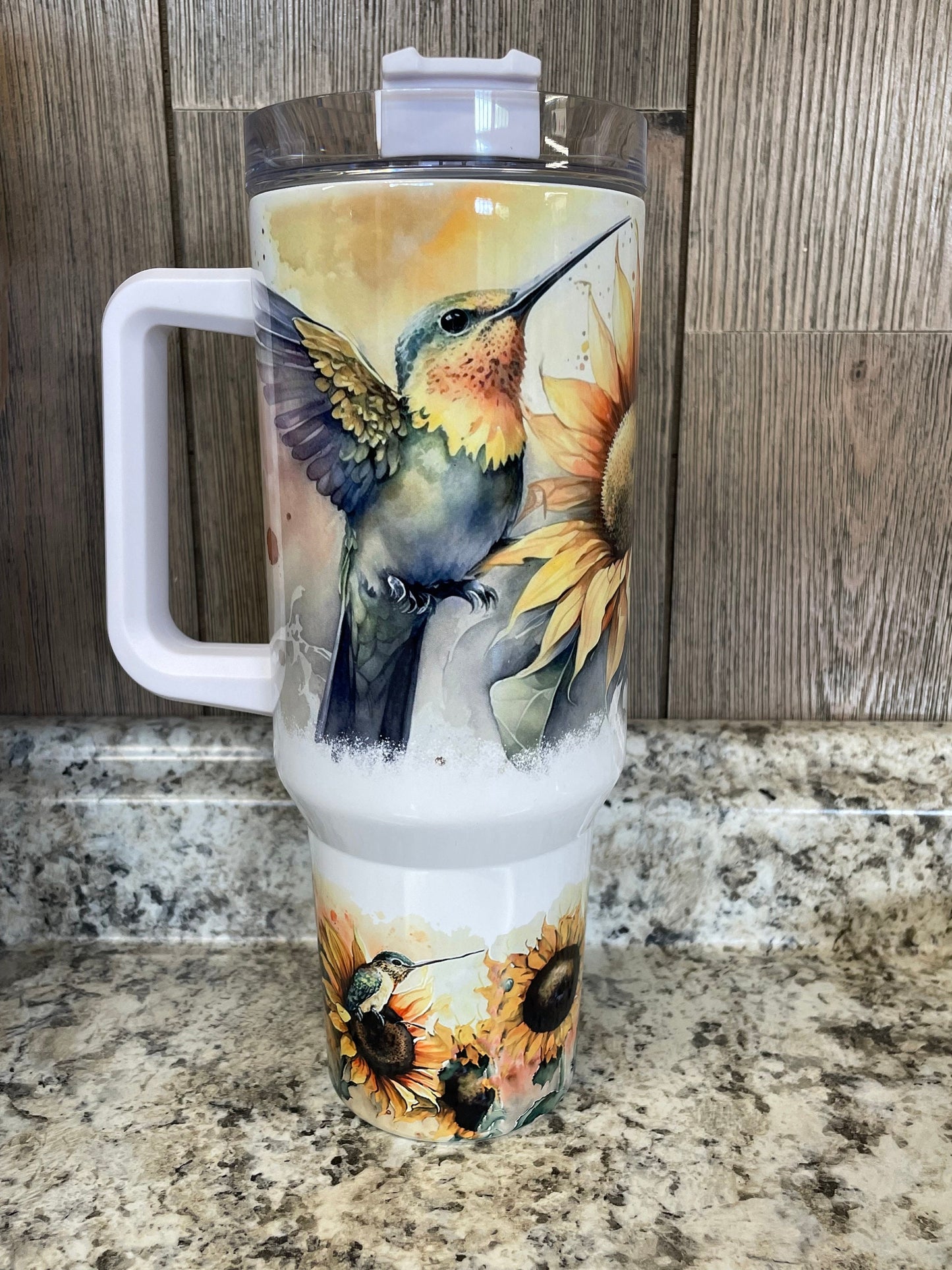 Hummingbird Sunflower 40 ounce Stainless Tumbler with Handle