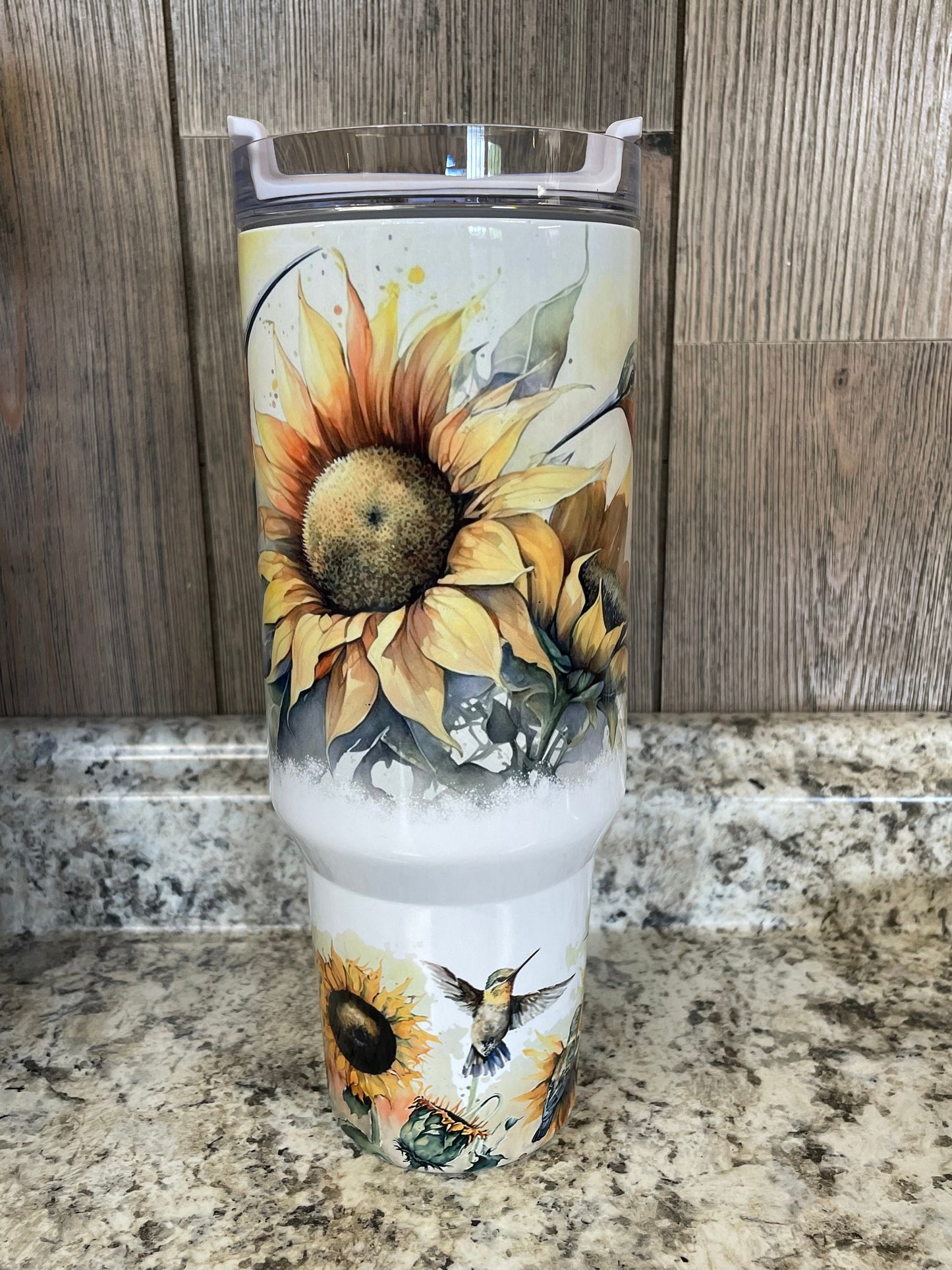 Hummingbird Sunflower 40 ounce Stainless Tumbler with Handle