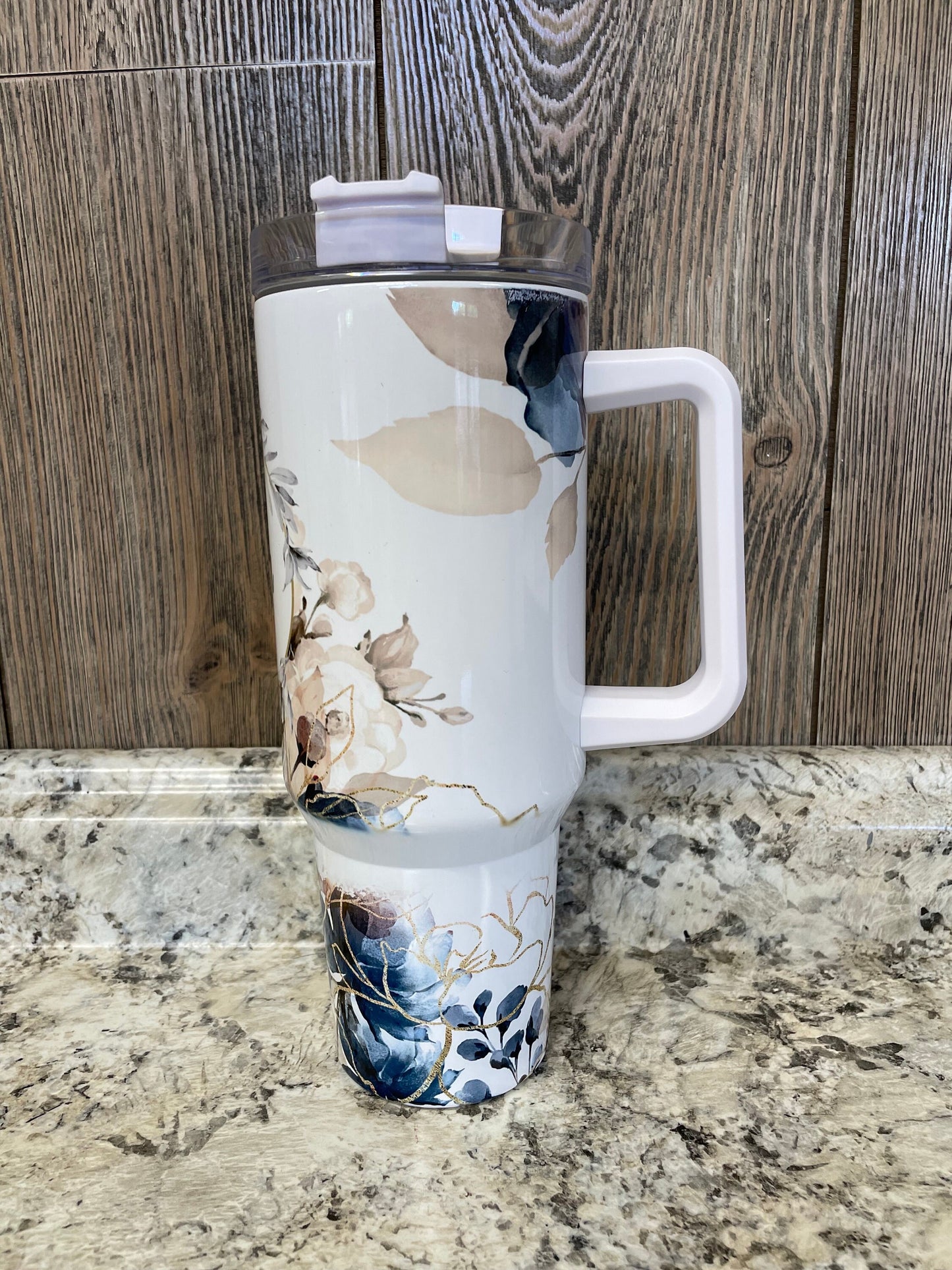 Mama Navy & Gold Floral 40 ounce stainless tumbler with Handle
