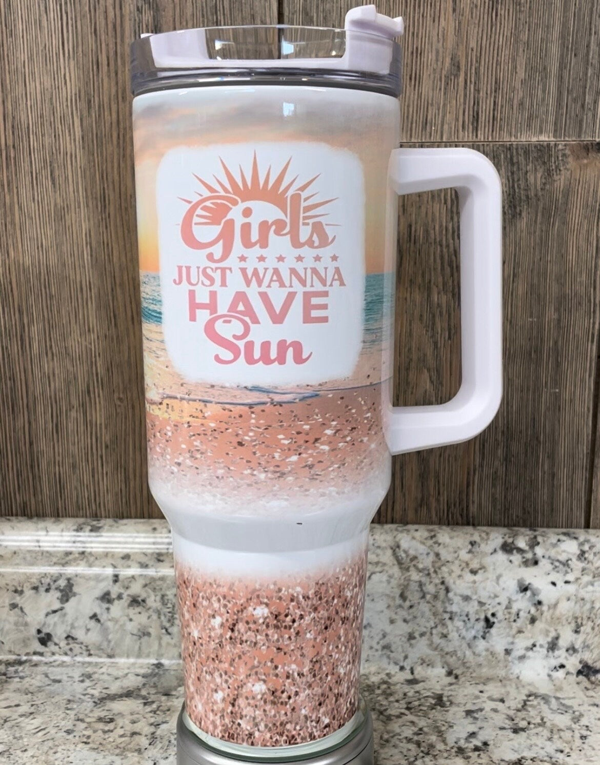 Girls Just Wanna Have Sun Beach 40 ounce stainless tumbler with Handle