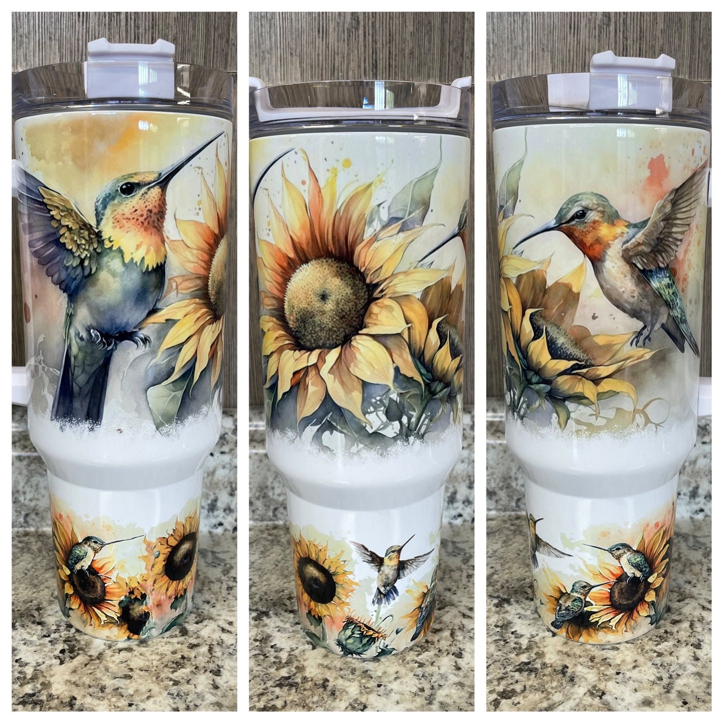 Hummingbird Sunflower 40 ounce Stainless Tumbler with Handle