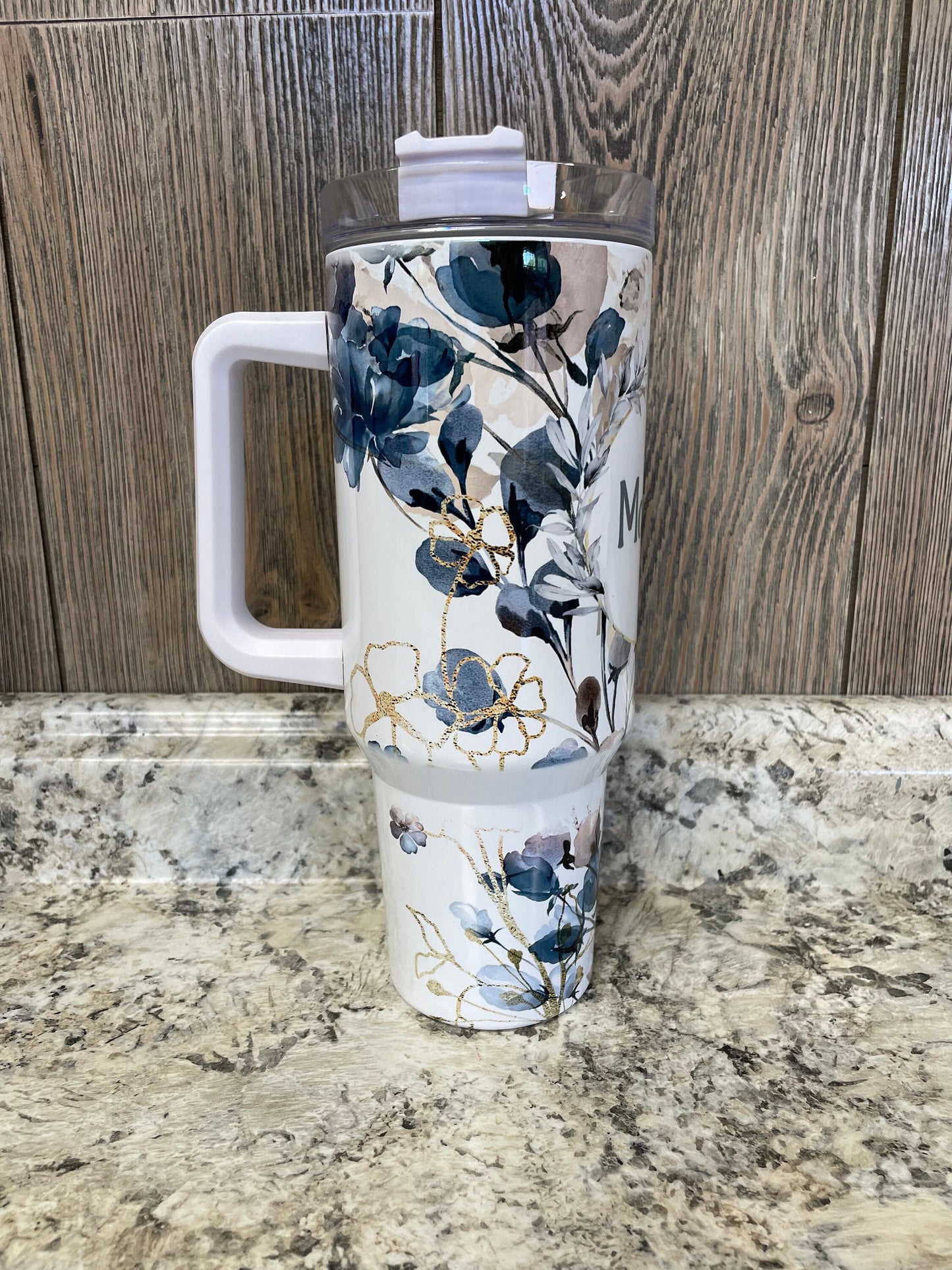 Mama Navy & Gold Floral 40 ounce stainless tumbler with Handle