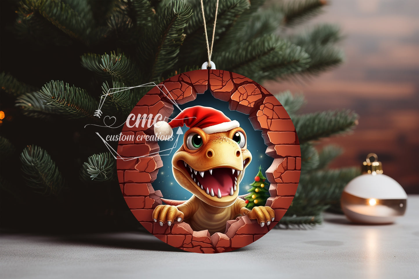 "Faux 3D"  Breakthrough Dinosaur Christmas Ornament