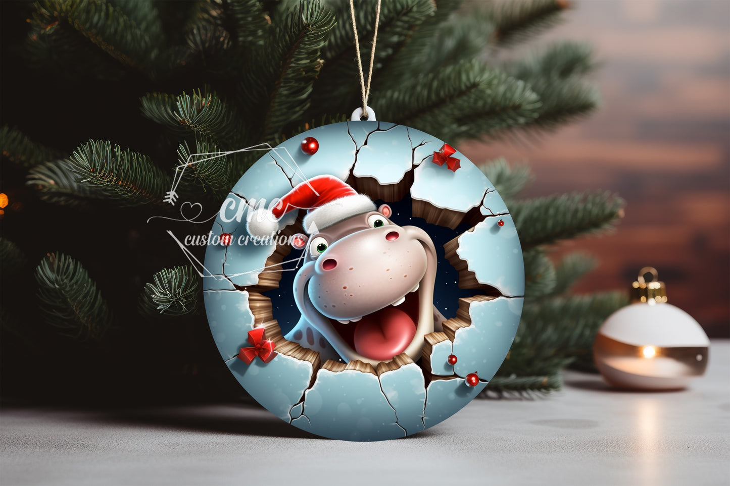 "Faux 3D"  Breakthrough Zoo Christmas Ornament