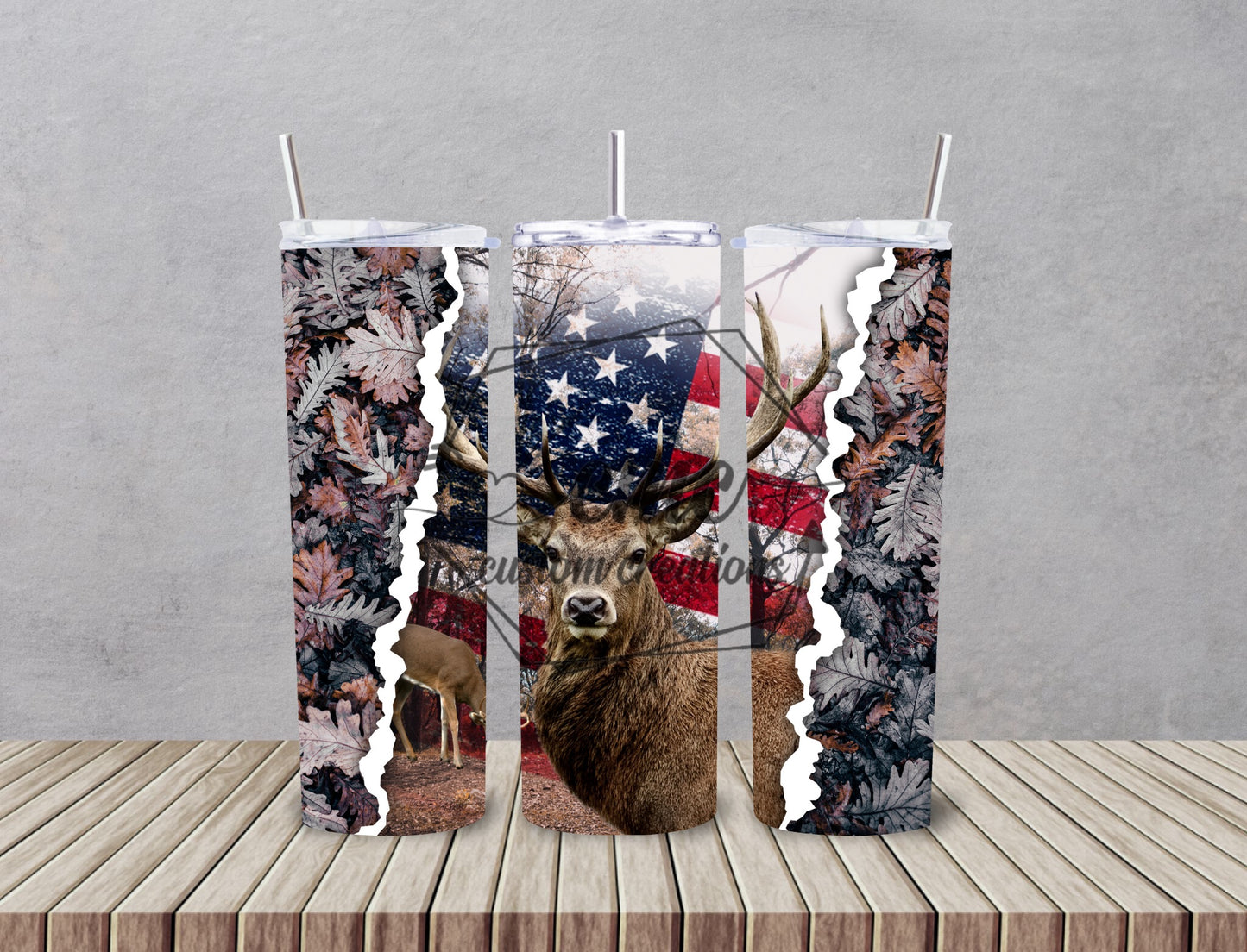 Buck Camo American Flag 20 Oz Stainless Skinny  Tumbler