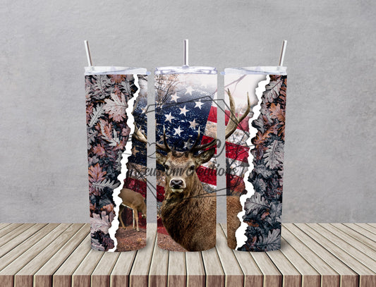 Buck Camo American Flag 20 Oz Stainless Skinny  Tumbler