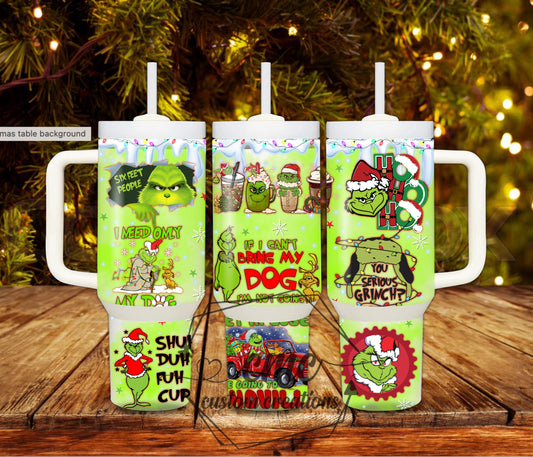 Green Christmas 40 ounce Stainless Tumbler with Handle