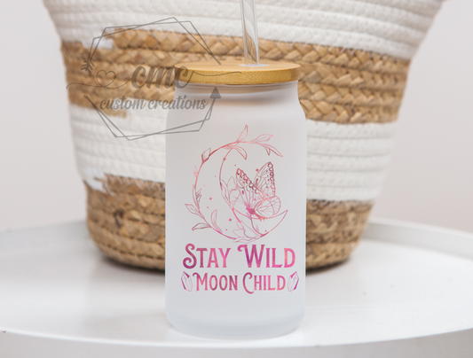Stay Wild Moon Child  16 Oz. Beer Can Libbey Glass