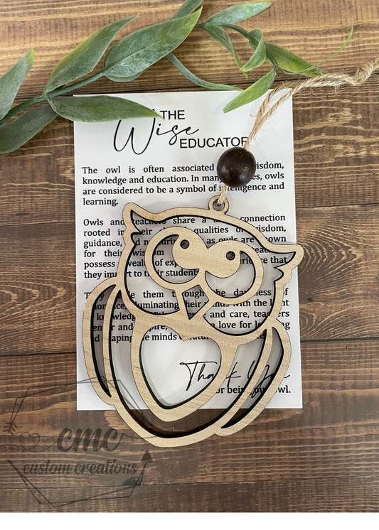 The Wise Educator Owl Wooden OrnamentWooden Ornament/Car Charm