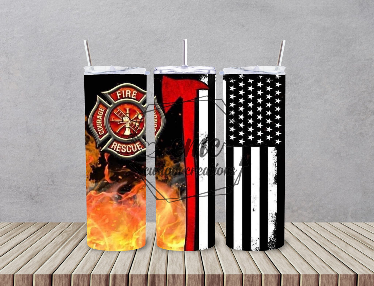 Fire Rescue Firefighter American Flag Thin Red Line 20 oz Stainless Skinny Tumbler
