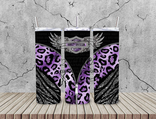 Purple Leopard Motorcycle 20 Oz Stainless Skinny Tumbler