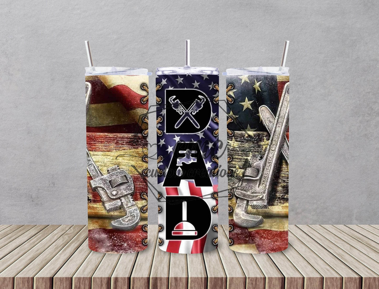 Plumber Dad  American Flag 20 oz Stainless Skinny Tumbler