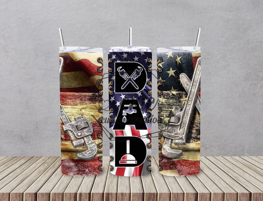 Plumber Dad  American Flag 20 oz Stainless Skinny Tumbler