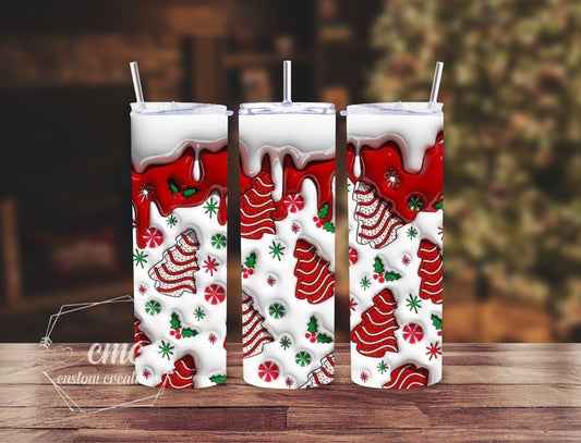 "Faux 3D Puff" Snack Tree Christmas 20 oz Stainless Skinny Tumbler